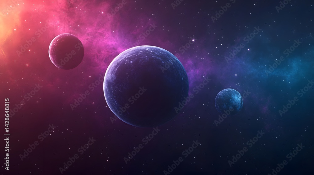 Obraz premium Surreal Cosmic Landscape with Enchanting Planets and Glowing Nebulae in Deep Space