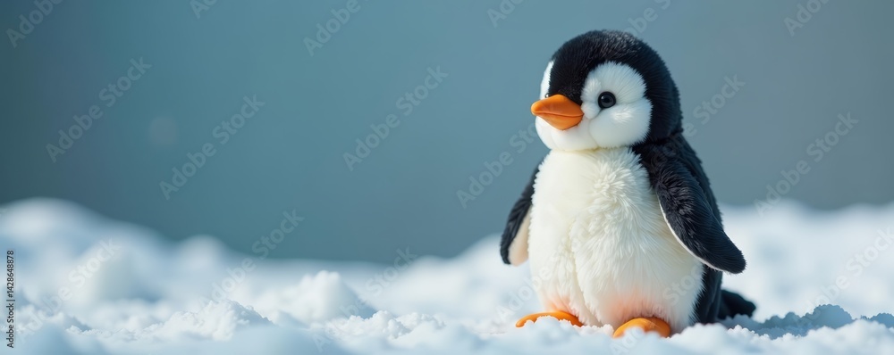 Fototapeta premium Adorable penguin plush toy with soft fur and realistic details, wildlife, stuffed animal