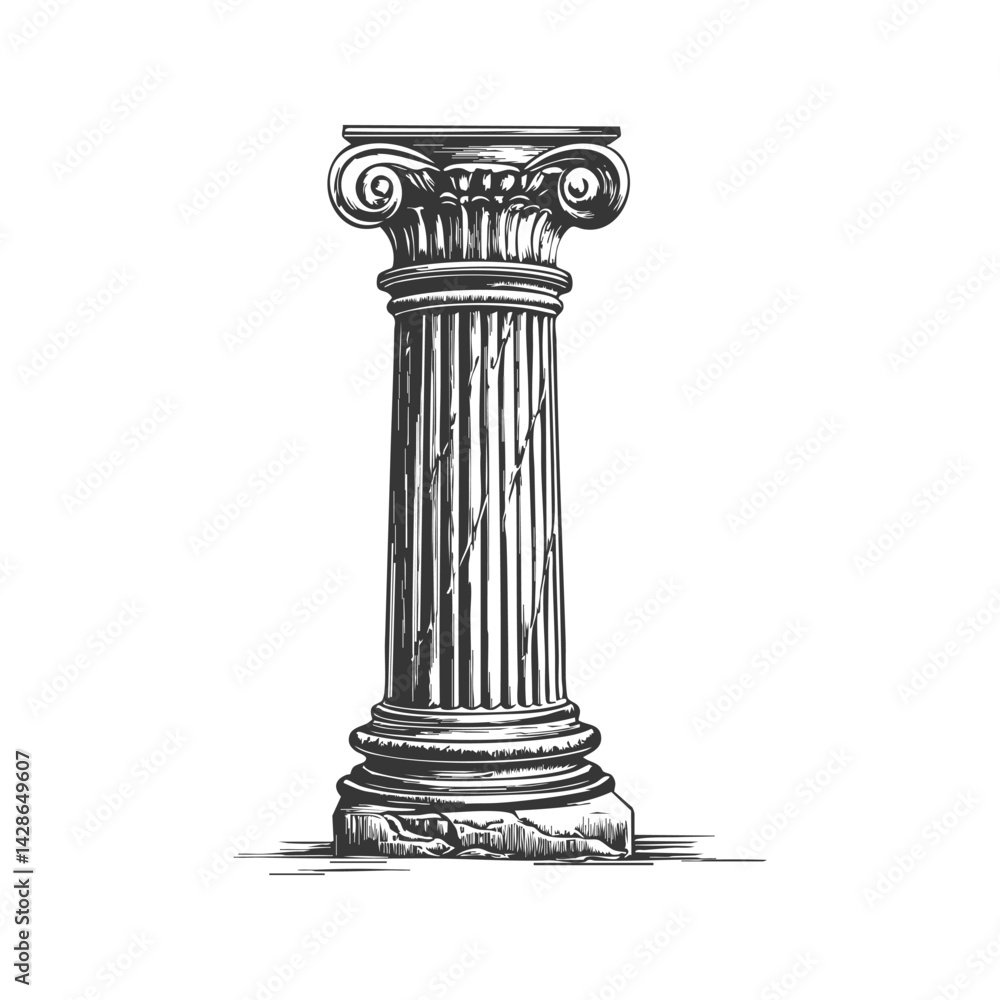Ancient Ionic Column Black And White Silhouette Illustration. Symbol Of Classical Architecture And Stability. Isolated Vector Illustration Ancient Ionic Column Black And White Silhouette Illustration. Symbol Of Classical Architecture And Stability. Isolated Vector Illustration