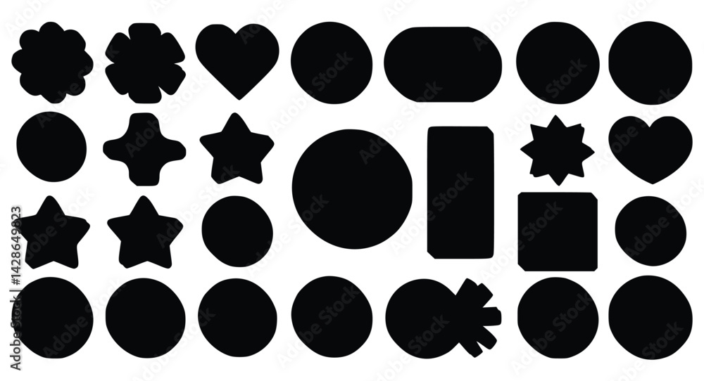 Fototapeta premium Collection of black geometric shapes silhouettes on white background template