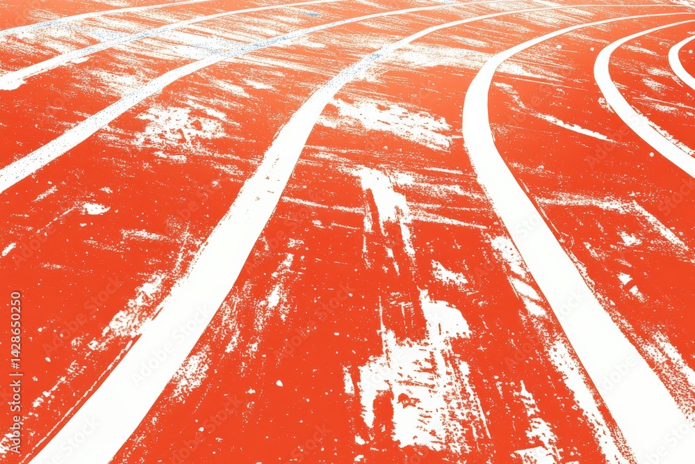 Bright Orange Running Track Surface with White Lanes for Sports