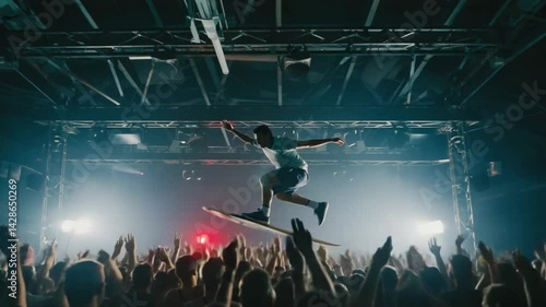 Crowd Surfing on Board at a Live Show Jumping Above People