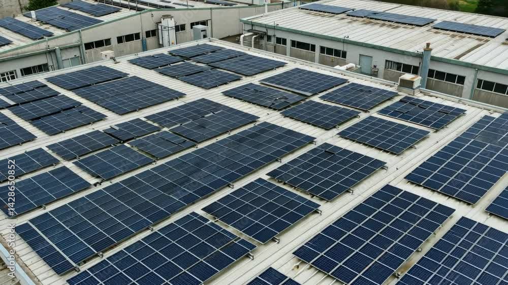 Rooftop covered with solar panels, promoting clean and sustainable energy. Rooftop covered with solar panels, promoting clean and sustainable energy.