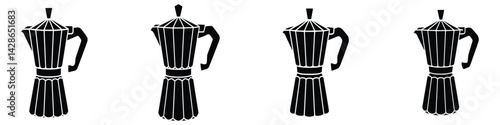 Collection of italian moka pots black silhouette espresso makers traditional coffee brewing tools