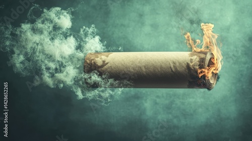 Obraz na płótnie Burning Rolled Paper with Smoke Against a Mysterious Background w salonie