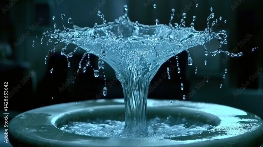 Captivating Water Splash in Decorative Fountain Under Dramatic Lighting