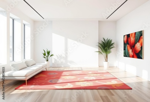 Blank white modern room interior, minimalist design, ample copy space, airy, clean lines