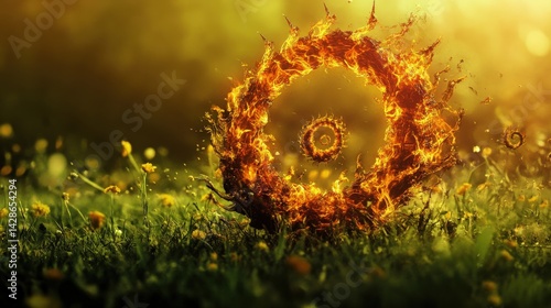 Obraz na płótnie Circular Fire Design with Spirals and Vivid Yellow Flowers w salonie