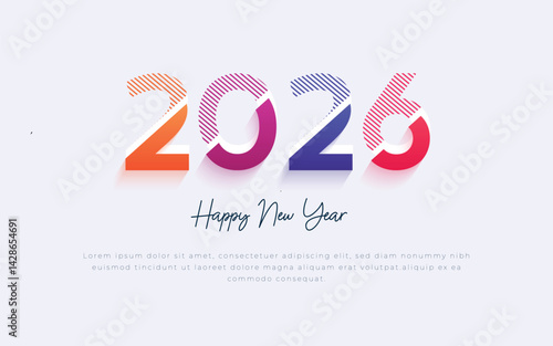 2026 Happy New Year Background Design with colorful line. . happy new year 2026 greeting card 