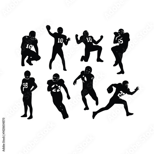 American Football Players Silhouette in action poses vector