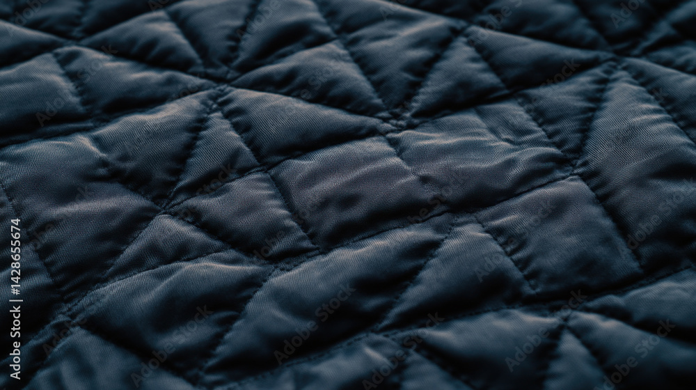 Obraz premium close up of quilt texture showcases clean, dark fabric with diamond pattern, evoking sense of warmth and comfort. intricate stitching adds depth and detail to surface