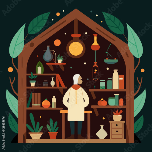 A herbal medicine laboratory vector art illustration