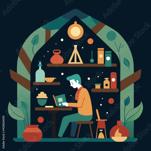 A herbal medicine laboratory vector art illustration