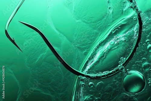 Close-up of a Needle Injecting Liquid into a Bubble Underwater