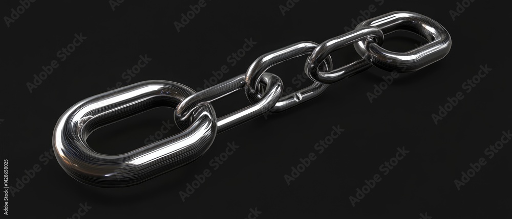 Fototapeta premium Close-up of a shiny silver chain on a black background.