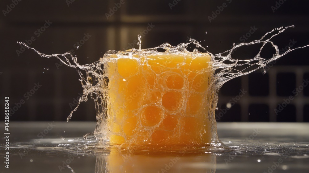 Close-Up of Soap Cube with Bubbles and Water Splash Effect