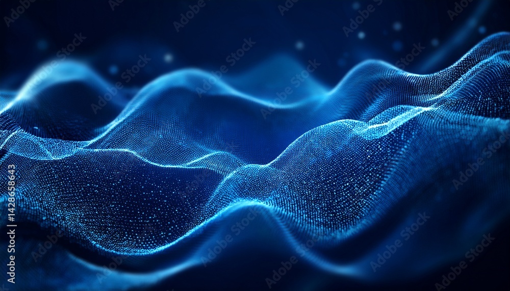 Obraz premium abstract blue particles flowing in wave motion