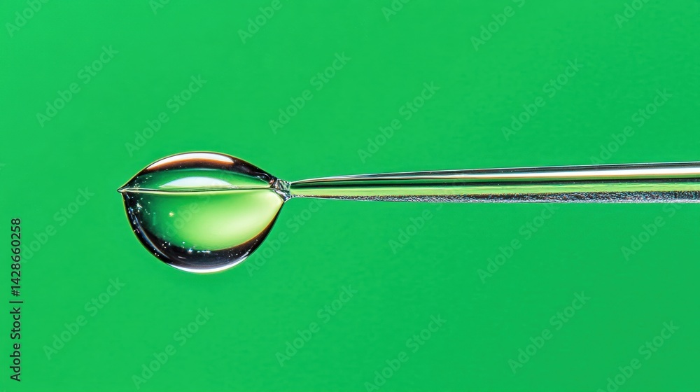 Close-Up of Water Droplet on Needle with Vibrant Green Background