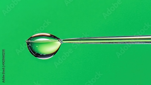 Obraz na płótnie Close-Up of Water Droplet on Needle with Vibrant Green Background w salonie
