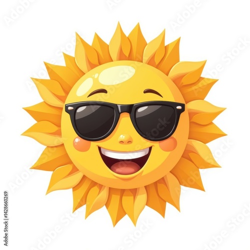 Bright sun with sunglasses radiating joy on a cheerful summer day, spreading warmth and happiness for everyone around Generative AI