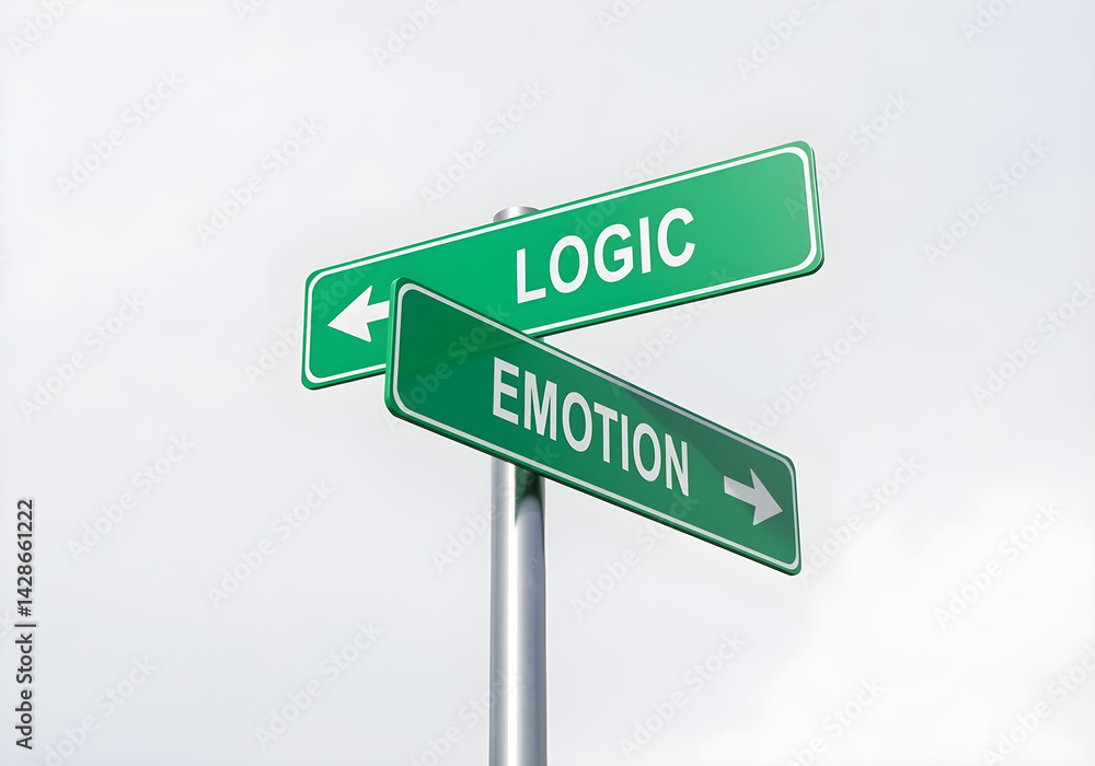 Fototapeta premium green road signs illustrating the choice between logic and emotion