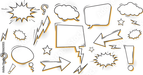 Blank comic bubbles and elements. Comic effect shape with pop art style. Speech bubble for comic text isolated background