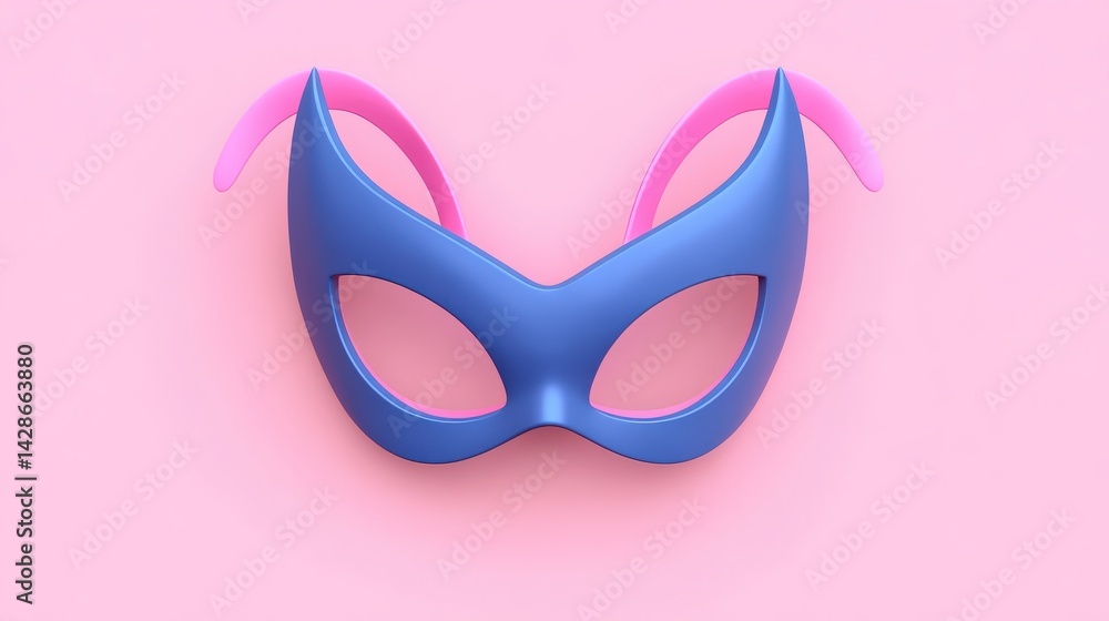 Colorful Blue and Pink Mask on Pink Background for Creative Themes