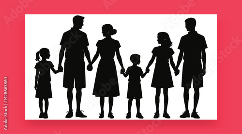 Family Silhouette Holding Hands Parents Children Togetherness Unity Support Love Illustration