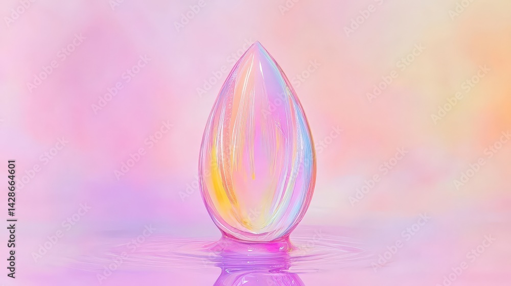 Colorful Drop Shape on Soft Pastel Background with Reflective Surface
