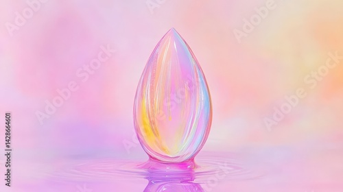 Obraz na płótnie Colorful Drop Shape on Soft Pastel Background with Reflective Surface w salonie