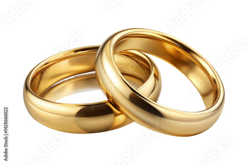 Two gold wedding rings isolated on transparent background. Png