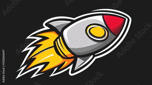 Obraz na płótnie Colorful Rocket Illustration with Flames on Black Background w salonie
