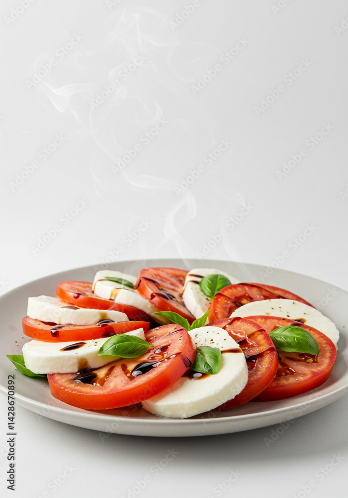 A beautifully arranged caprese salad with fresh tomatoes, mozzarella, and balsamic glaze. A beautifully arranged caprese salad with fresh tomatoes, mozzarella, and balsamic glaze.