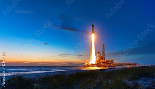 a rocket launches from cape canaveral florida illuminating the twilight sky