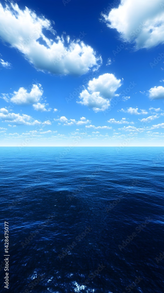 Obraz premium Stunning Ocean Scene with Blue Sky and Clouds, Tranquil Seascape Wallpaper