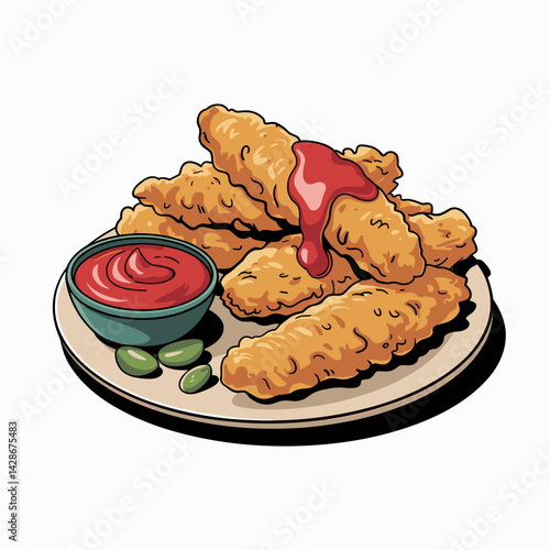 Crispy Chicken Tenders with Dipping Sauce on Plate