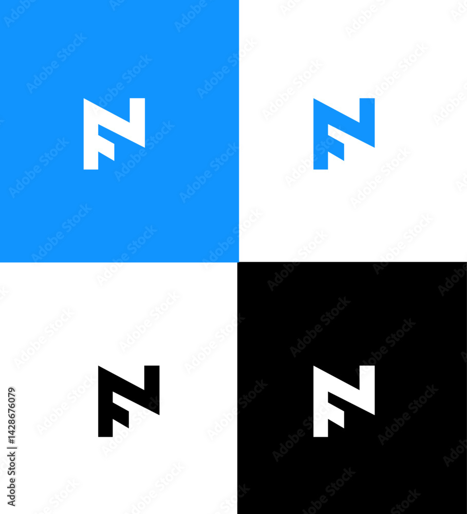 Abstract FN Logo Design Blue, White, Black Variations Abstract FN Logo Design Blue, White, Black Variations