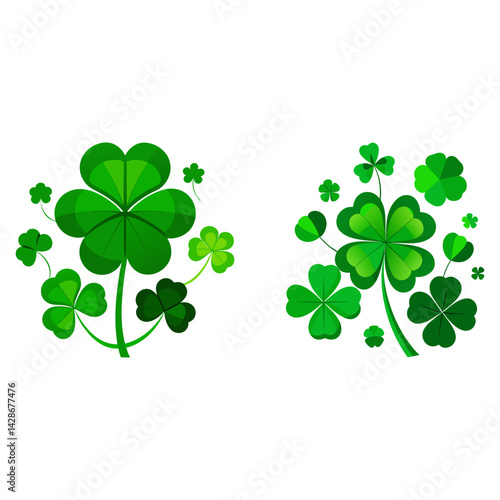 Two clusters of stylized clover leaves in vibrant green, set against a plain white background.