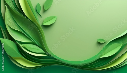 abstract paper cut leaf illustration with green layers and copy space perfect for eco friendly designs and posters