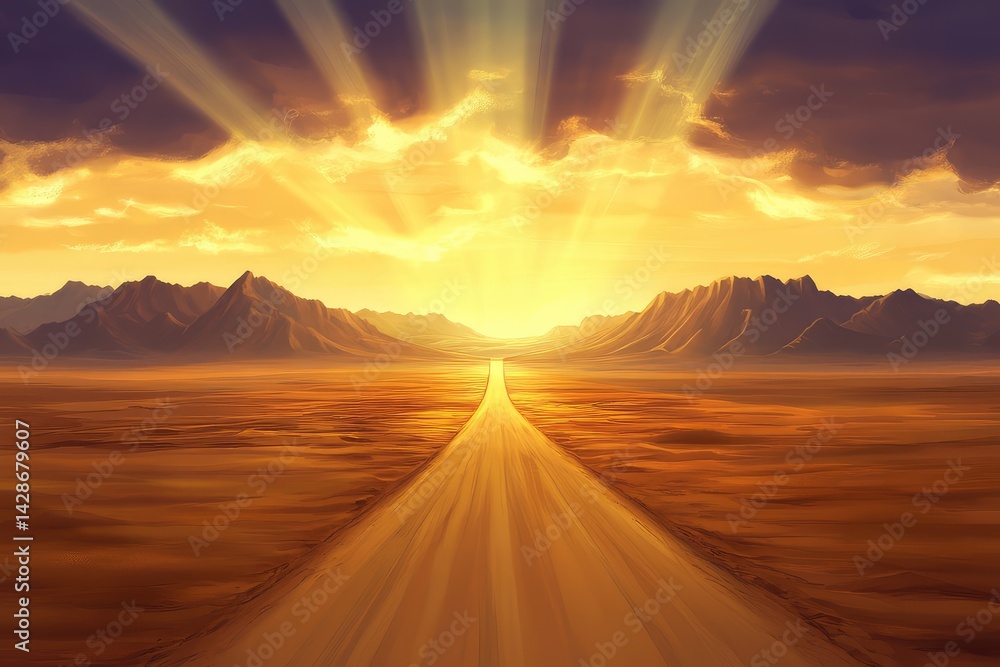 custom made wallpaper toronto digitalSerene sunset over a long, straight desert road leading towards majestic mountains