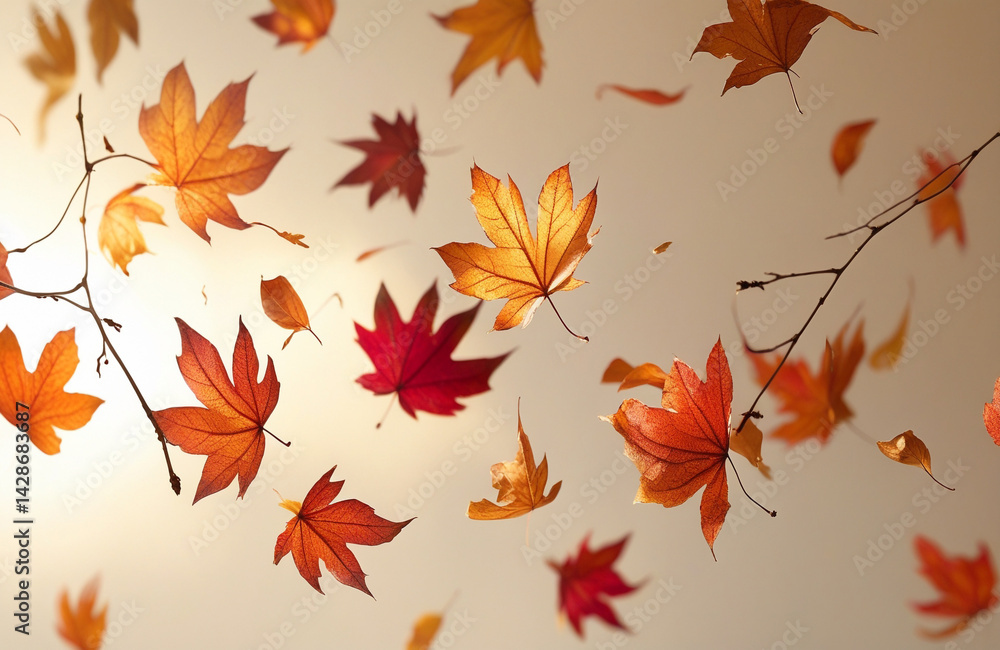 Falling Autumn Leaves with Golden Hues Falling Autumn Leaves with Golden Hues
