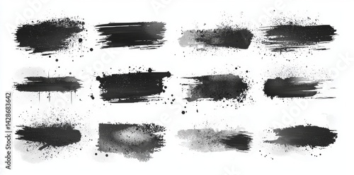 Black ink brushstrokes and paint textures showcase artistic expression.