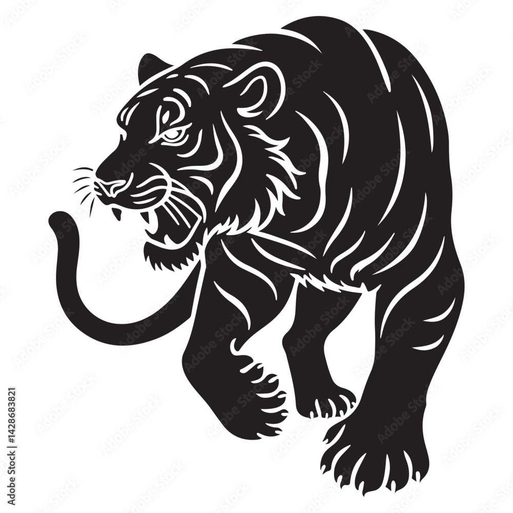 Obraz premium Tiger silhouette vector on a white background. illustration eps 10