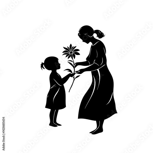 Wallpaper Mural Mother accepts big daisy from daughter, minimalist silhouette Torontodigital.ca