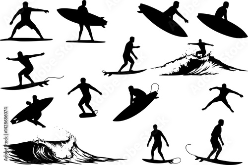 vector set of surfer silhouettes collection for designers
