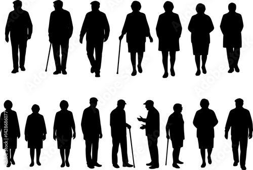 vector set of senior silhouettes collection
