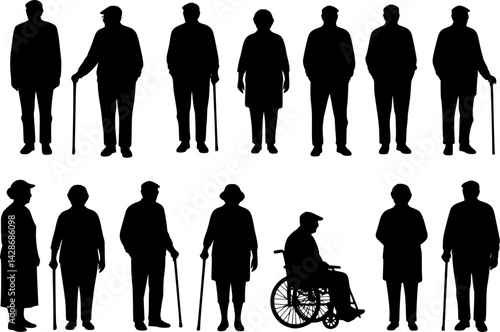 vector set of senior silhouettes collection
