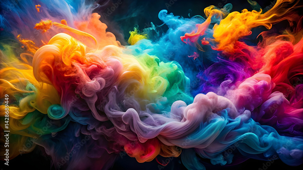 Obraz premium A vibrant explosion of colorful smoke dances