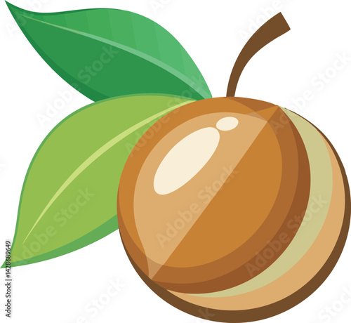 A vibrant vector art illustration showcasing a delicious sapodilla fruit, sliced and whole, with rich colors and realistic juicy textures