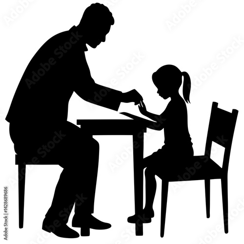 Father helping daughter with homework vector